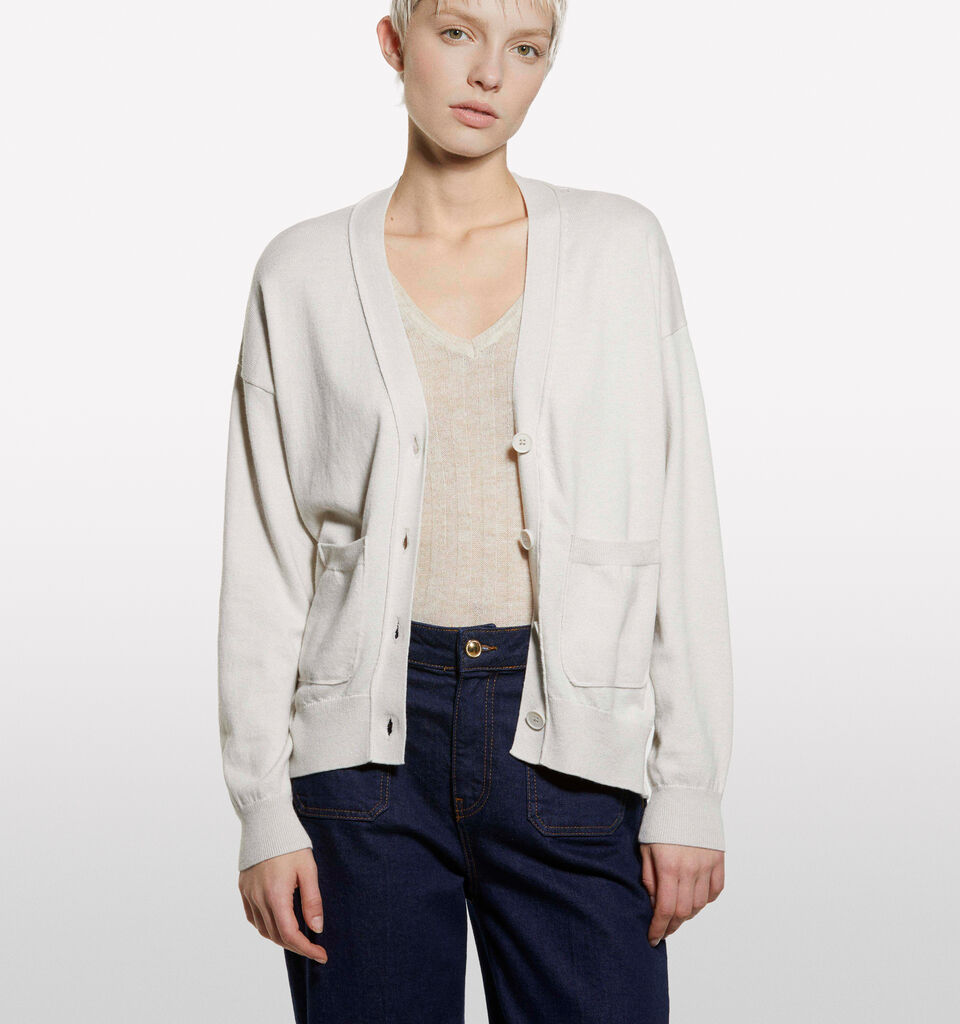 Dove gray oversize fit cardigan - women's cardigans - Beige | Sisley image number 3